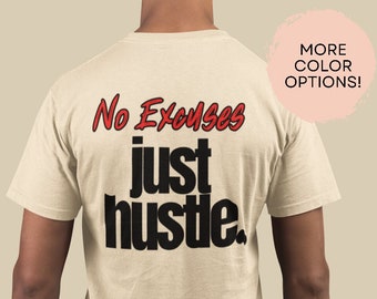 Men's T-Shirt, No Excuses Just Hustle, Hustle Hard Motivational Short Sleeve Gym Tee
