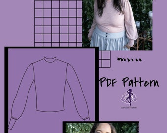 Mock Neck Puff Sleeve Top - PDF Sewing Pattern