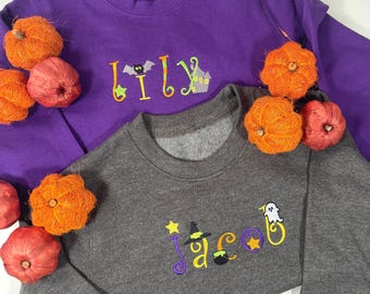 Halloween Monogram Personalised Embroidered Sweatshirt | Kids Halloween Jumper | Spooky Party Jumper