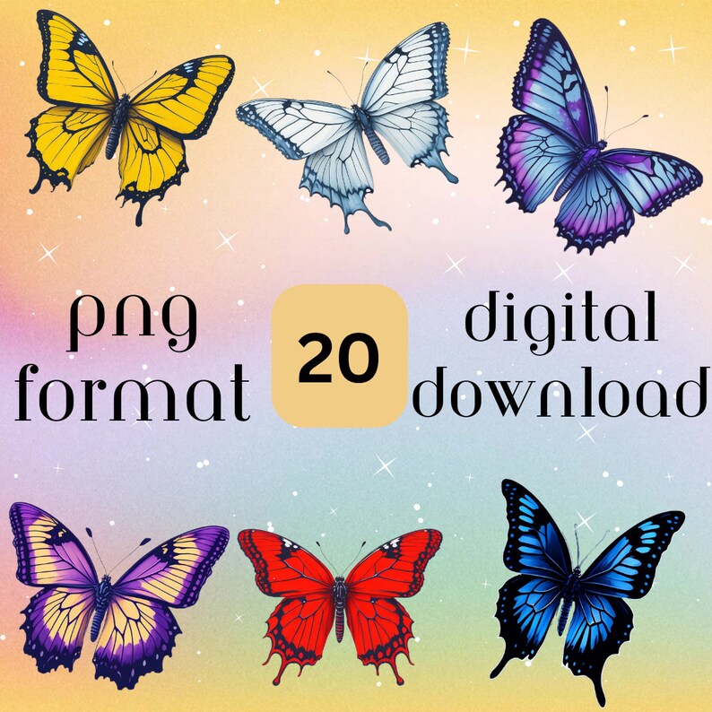 20 Printable Beautiful Butterflies Clipart Pack Digital - Etsy