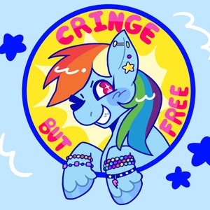 Cringe But Free Rainbow Dash | 3,1 x 3,6 cala wodoodporna naklejka winylowa | My Little Pony