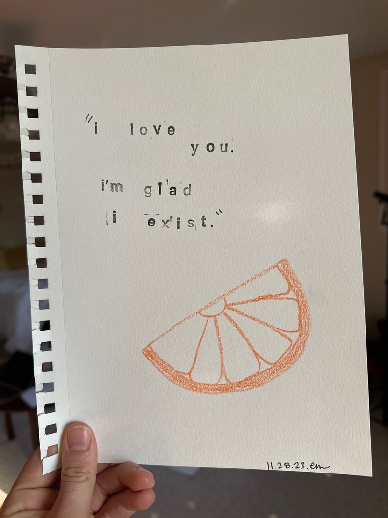 The Orange Wendy Cope Poem Print I Love You Im Glad I Exist Etsy