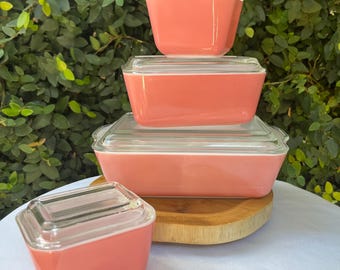 Pyrex Pink Refrigerator Dish Set of 4 with Lids, Fridgies