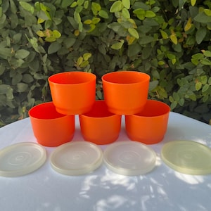 Vintage Tupperware Snack Cups in Orange Set of 5 with 4 Lids