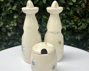 Franciscan Atomic Starburst Cruet Set-Oil, Vinegar and Mustard Jar