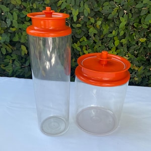 Vintage Tupperware Storage Containers in Clear Acrylic with Orange Lids