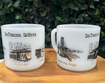 Vintage Federal Glass Milk Glass San Francisco Mugs- 2 available
