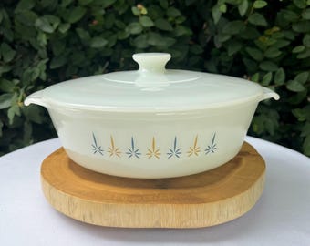 Fire King Casserole with lid in Candleglow