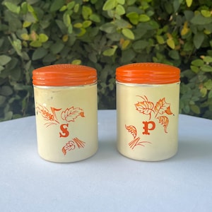Ransburg Salt and Pepper Shaker Set with Orange Design and Lids