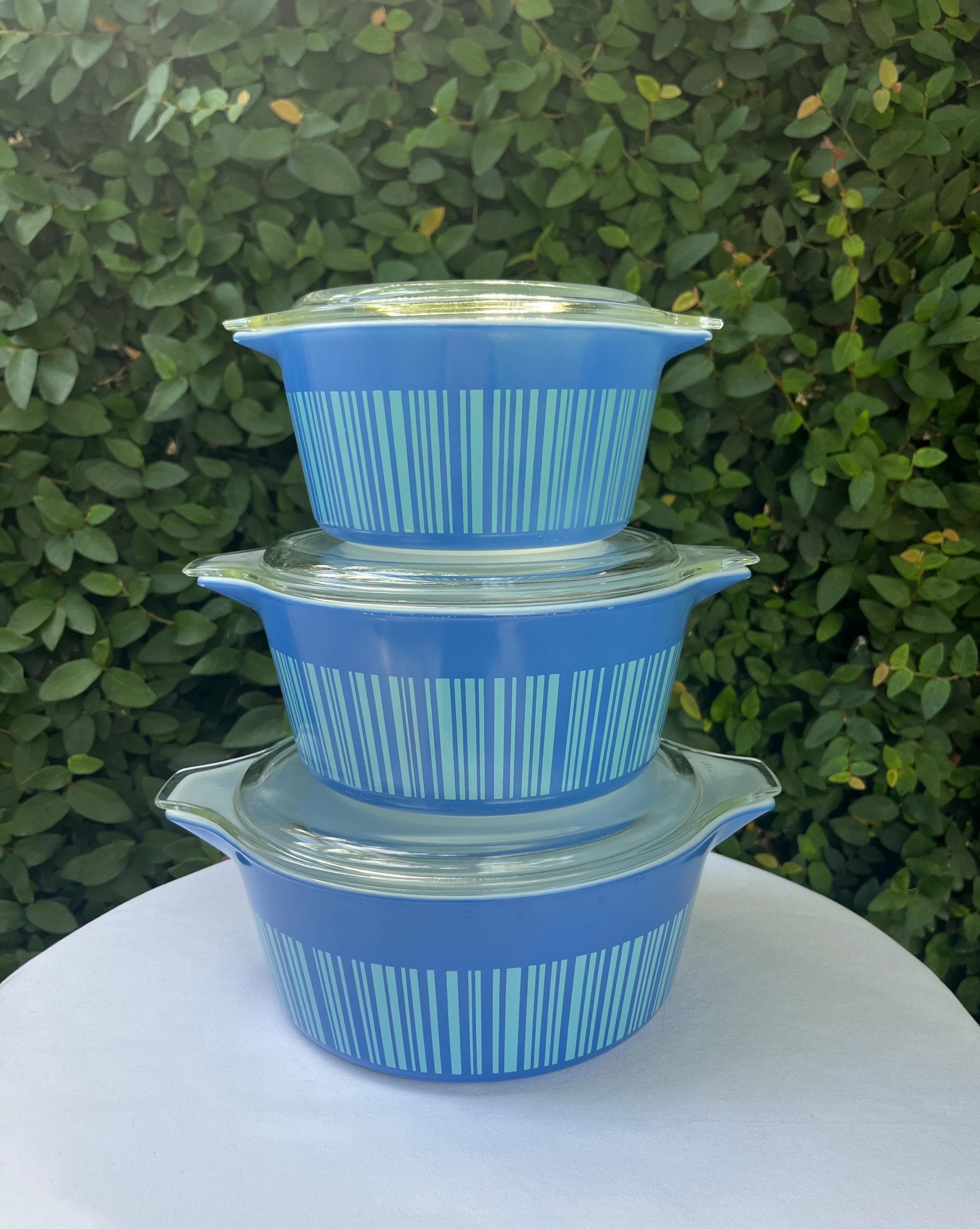 Pyrex Barcode Blue Stripe Casserole Set 473, 474, 475 - Etsy