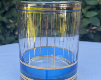 Culver Devon Old Fashioned Drinking Glass 22K Gold and Blue