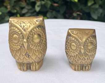 Brass Owl Figurines Paperweights, Set of 2