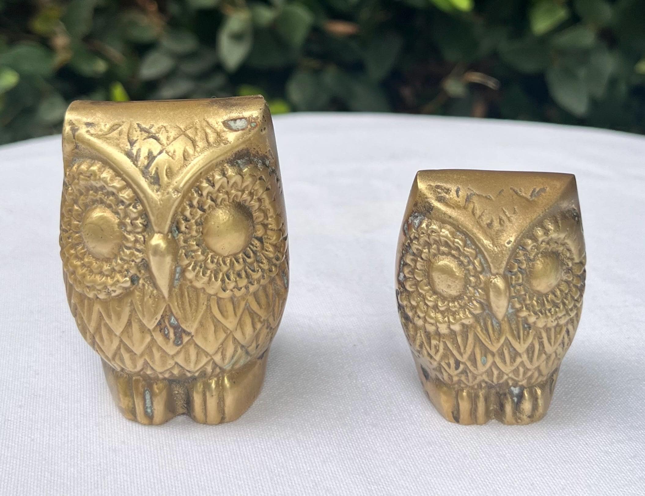 Brass Owl Figurines Paperweights, Set of 2