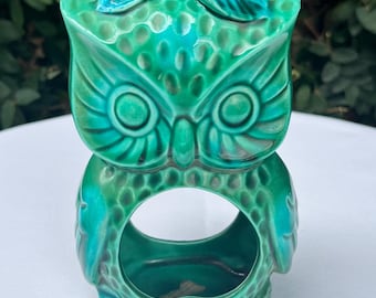 Ceramic Owl Candle Holder with Turquoise Glaze