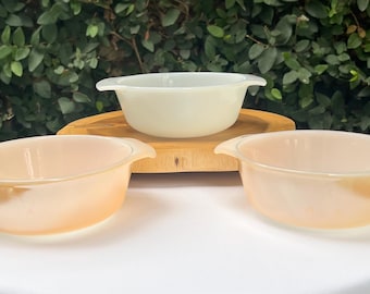 Fire King Casserole Dish in Copper Tint and White, Set of 3