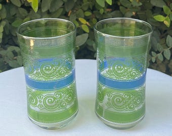 Libbey Bolero bleu et vert motif cachemire, lot de deux verres, 8 oz