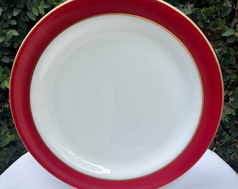 Pyrex Serving Chop Plate with Dark Red and Gold Band 12 inches