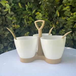 Vintage Tupperware Condiment Caddy with Spoons in Tan