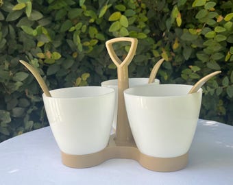 Vintage Tupperware Condiment Caddy with Spoons in Tan