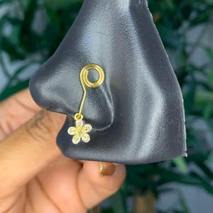 Flower bling dangle nose cuff accessories clip on non-piercing nose ring gold plated stainless steel tarnish resistant zirconia fake ring