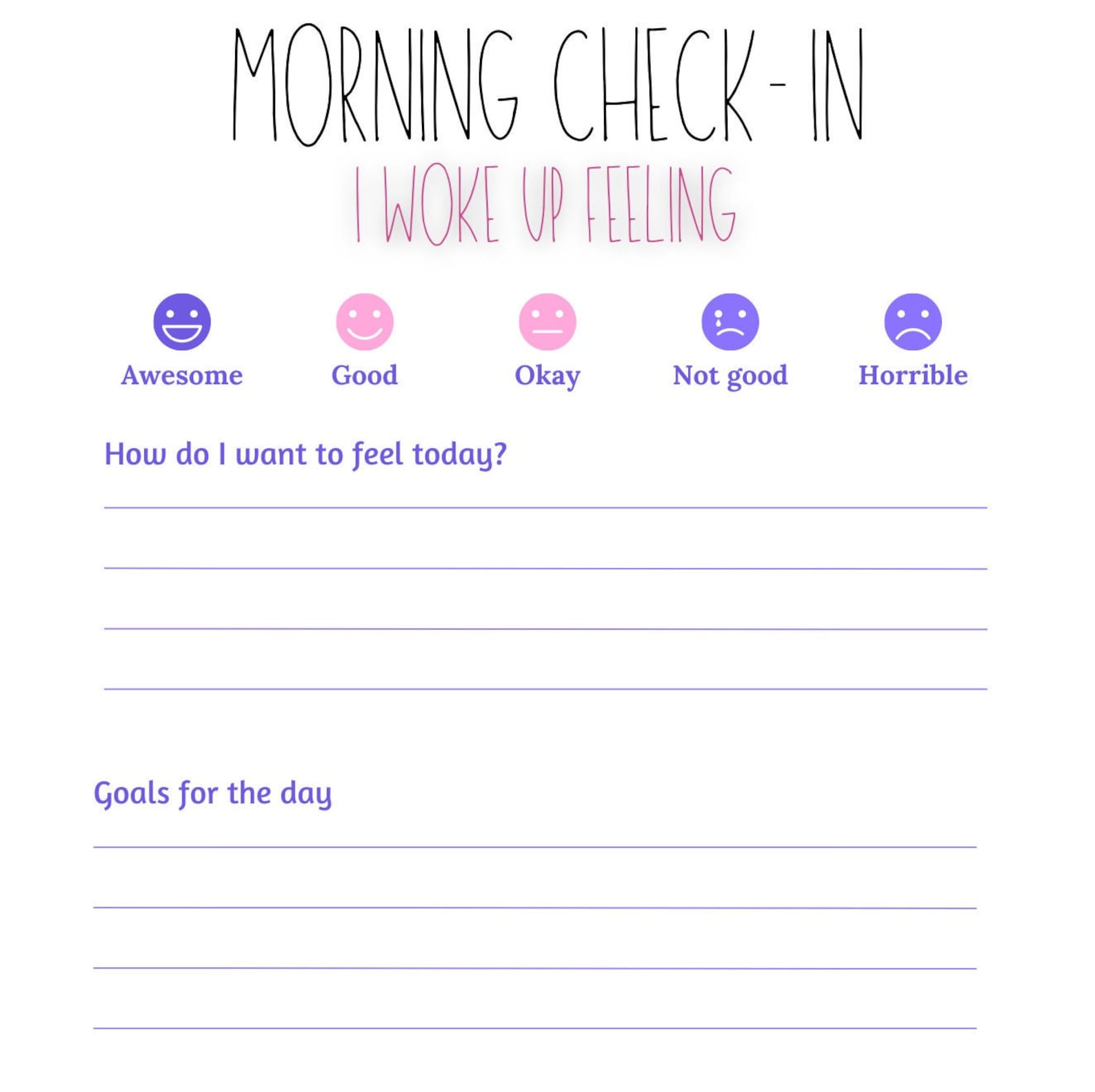 Minimalist Daily Check-in Template - Digital Download - Etsy