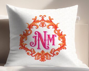 Personalized Monogram Pillow Cover Pink Pillow Custom Monogram Pillow Grand Millennial Coastal Grandmother Preppy Decor Personalized Gift
