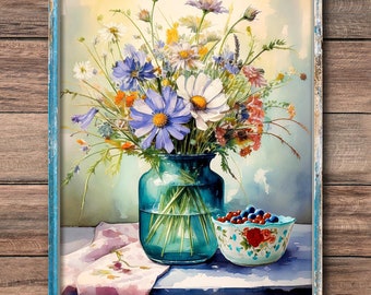 Vintage French Country Floral Wall Art Farmhouse Decor Poster Rustic Pioneer Woman Kitchen Print Cottage Core Gift for Her Country Home Deco