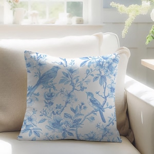 Blue Chinoiserie Pillow Cover Designer Pillow Cover Blue Pillow Cover Modern Farmhouse Decor Grandma Decorative Pillow Cover Decor Pillow