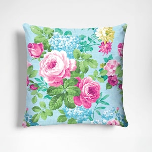 Aqua Floral Decorative Pillow Cover Designer Pillowcase Floral Pillow Cover Pillow Lumbar Pillow Cover Housewarming Gift