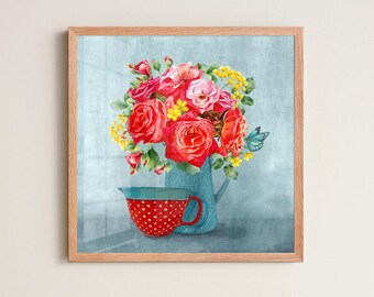 French Country Floral Farmhouse Wall Art Modern Farmhouse Decor Rustic Home Decor Floral Centerpiece Print Vintage Flower Poster Gift for