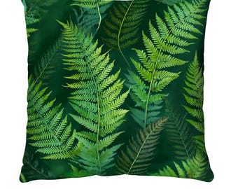 May include: Green throw pillow with a fern pattern. The pillow is made of a soft, comfortable fabric and features a zipper closure.