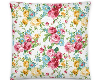 Sweet Rose Floral Decorative Pillow Farmhouse Pillow Cover Country Decorative Pillow Lumbar Decorative Pillow
