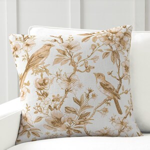 Toile Nature Pillow Case Eco Friendly Decorative Pillow Floral Botanical Pillow Botanical Decorative Pillow Gift for Her Floral Pillow Gift
