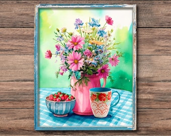 Vintage French Country Floral Wall Art Farmhouse Decor Poster Rustic Pioneer Woman Kitchen Print Cottage Core Gift for Her Home Decor