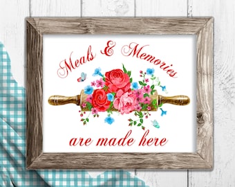 Meals and Memories Are Made Here Signs Poster Farmhouse Wall Art Pioneer Woman Decor Kitchen Wall Art Farmhouse Kitchen Wall Decor Gift for