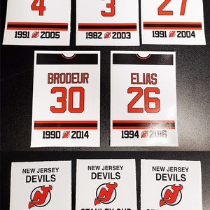 NJ Devils Retirement Banners w/ Stanley Cup Banners Vinyl Sticker Replicas