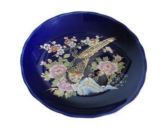 Vintage Decorative Plate - Blue with Gold Trim