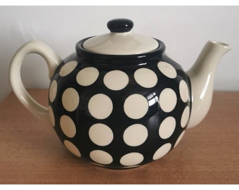 Théière Price & Kensington Pottery vintage des années 80 - Pois / Taches noires et blanches