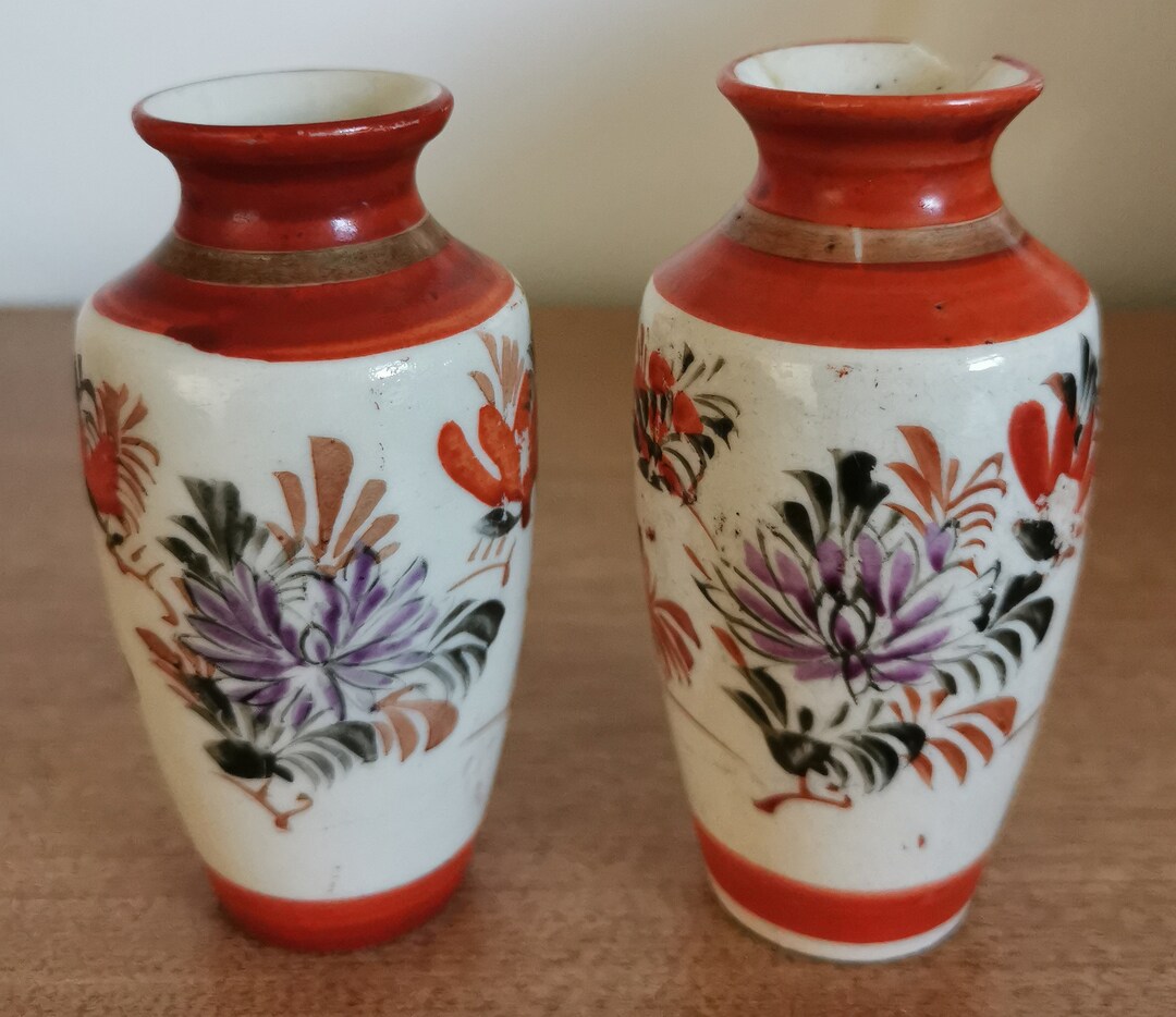 2 X Vintage Japanese Miniature Vases / Decorative Style Etsy