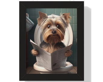 Yorkshire Terrier Art, Funny Bathroom Print, Toilet Poster, Bathroom Art, Yorkshire Terrier Printable, Whimsy Animal Art