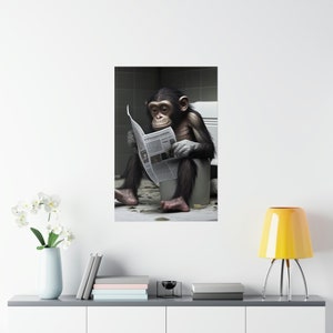 Chimpanzee Monkey Wall Art, Funny Bathroom Print, Toilet Poster, Bathroom Art, Chimpanzee Monkey Poster, Whimsy Animal Art, Kids Bathroom