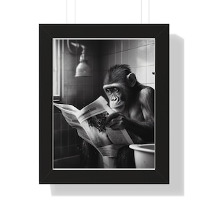 Monkey on Toilet Reading Newspaper | Funny Bathroom Printable | Safari Animal Art | Bathroom Humour | Animal Art | Kids Bathroom Wall Art