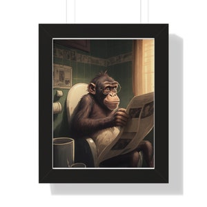 Monkey on Toilet Reading Newspaper | Funny Bathroom Printable | Safari Animal Art | Bathroom Humour | Animal Art | Kids Bathroom Wall Art