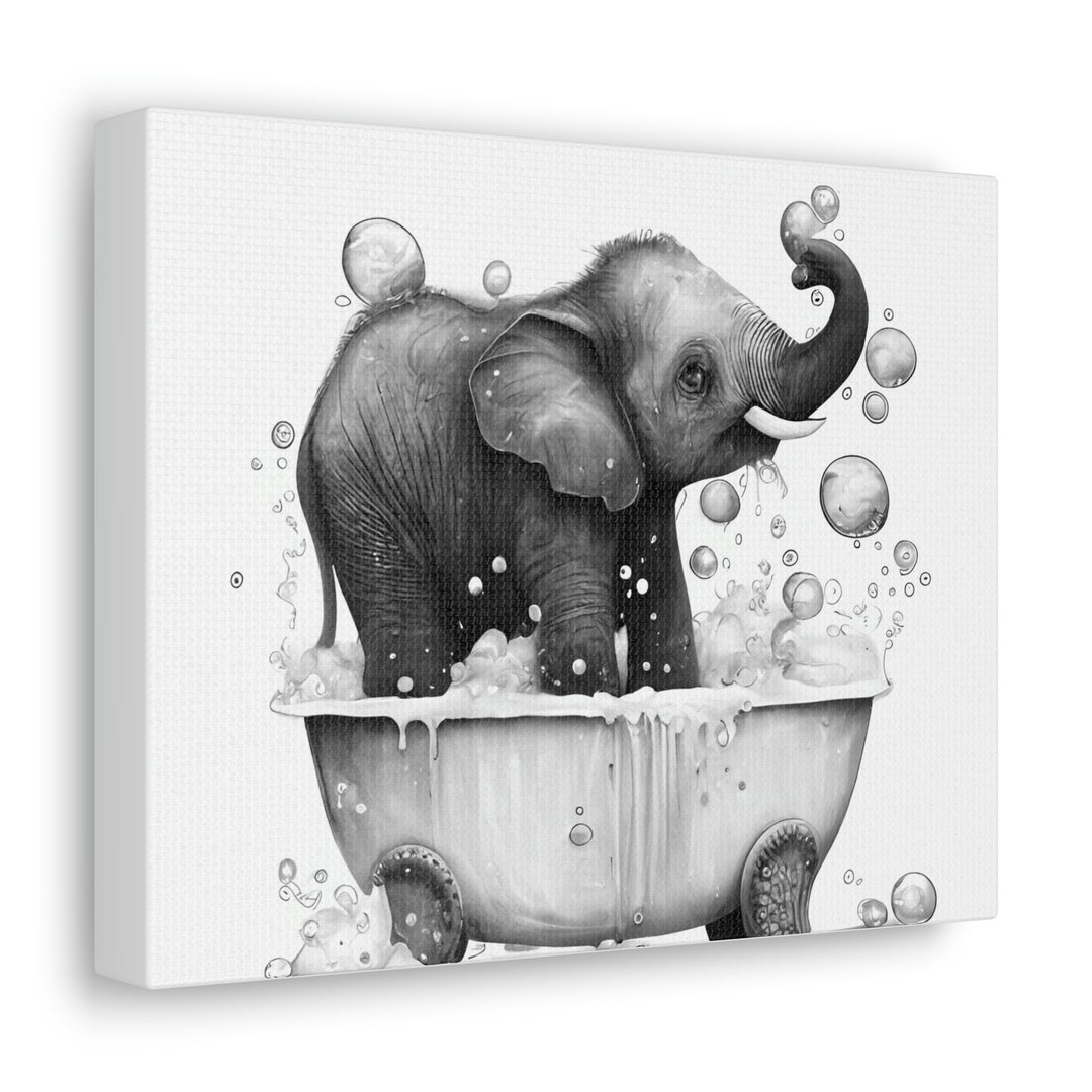 Adorable Elephant in Tub Canvas Wall Art | Cute Elephant Photo | Funny ...
