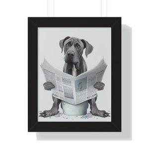 Great Dane Wall Art, Funny Bathroom Print, Toilet Poster, Bathroom Art, Great Dane Printable, Whimsy Animal Art