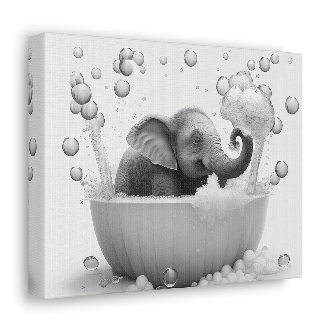 Happy Elephant in Tub Canvas Wall Art | Cute Elephant Photo | Funny ...