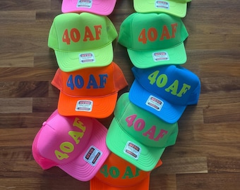 40 AF Trucker Hat, 40th Birthday Party Puff Print Hats, Forty Squad Caps