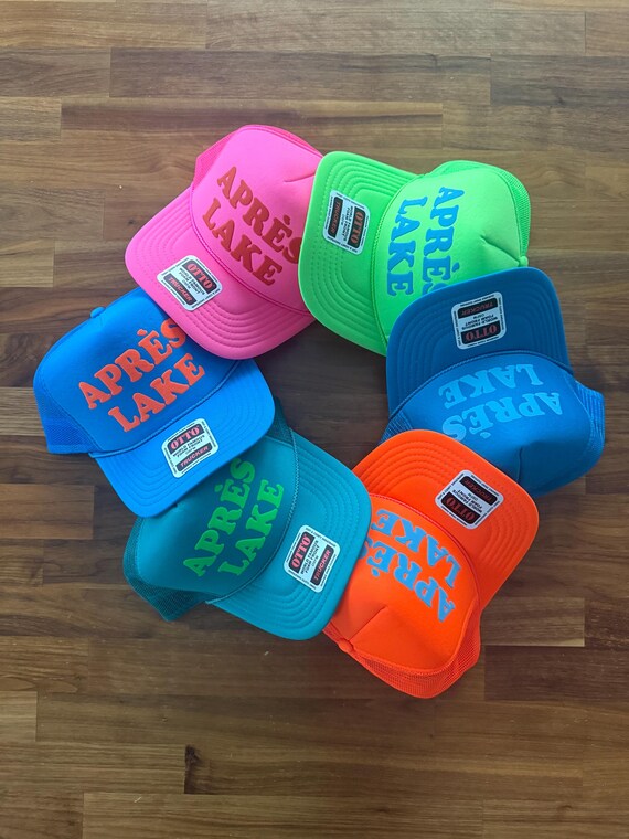 Après Lake Custom Puff Print Trucker Hat, Lake Hats, APRES Lake Caps