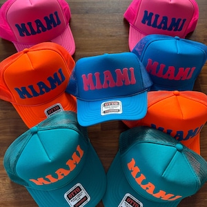 Miami Puff Print Trucker Hat, Miami Vacation Custom Hat, Girls Trip Custom Caps, Miami Custom Birthday Hats, Cabo Cancun Trucker Hat