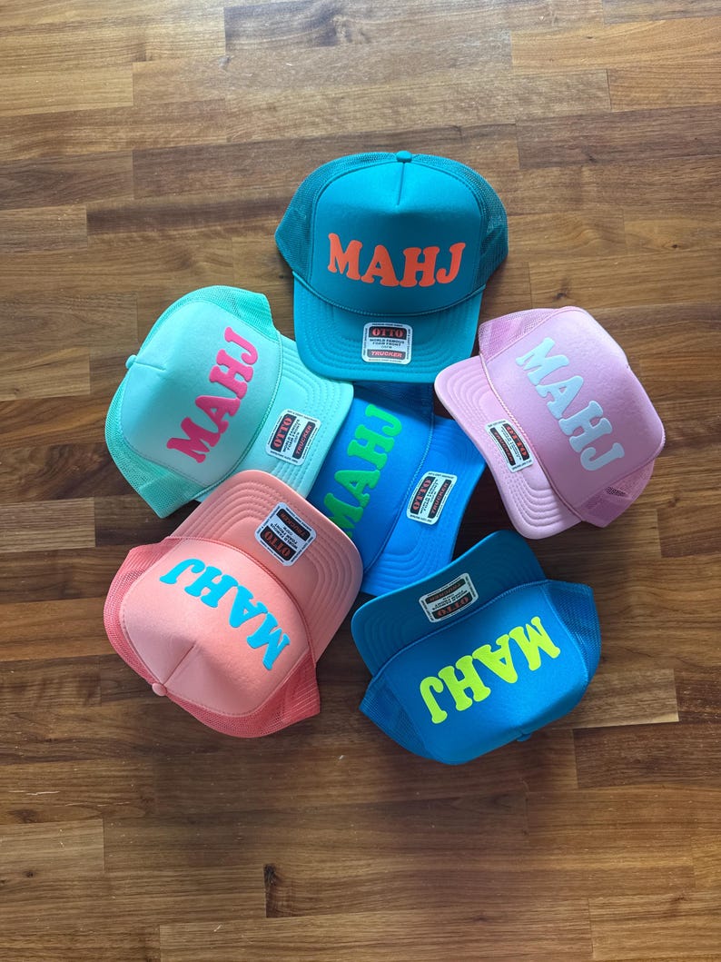 MAHJ Puff Print Trucker Hat, Mahjong Hats, Mahj Caps image 10